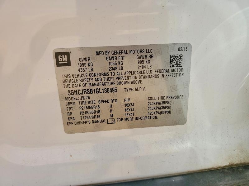 57969106 :رقم المزاد ، 3GNCJRSB1GL188495 vin ، 2016 Chevrolet Trax مزاد بيع