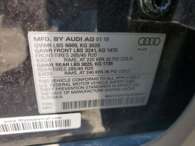 56159676 :رقم المزاد ، WA1VAAF78JD030011 vin ، 2018 Audi Q7 مزاد بيع