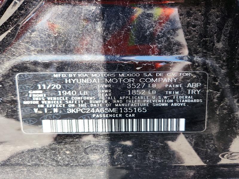 2021 Hyundai Accent მანქანა იყიდება აუქციონზე, vin: 3KPC24A65ME135165, აუქციონის ნომერი: 56890616