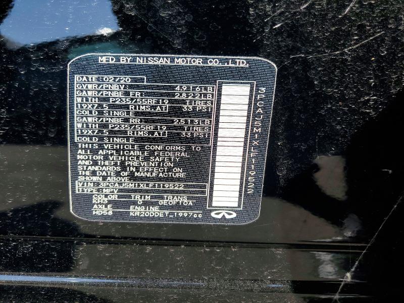 57764816 :رقم المزاد ، 3PCAJ5M1XLF119522 vin ، 2020 Infiniti Qx50 مزاد بيع