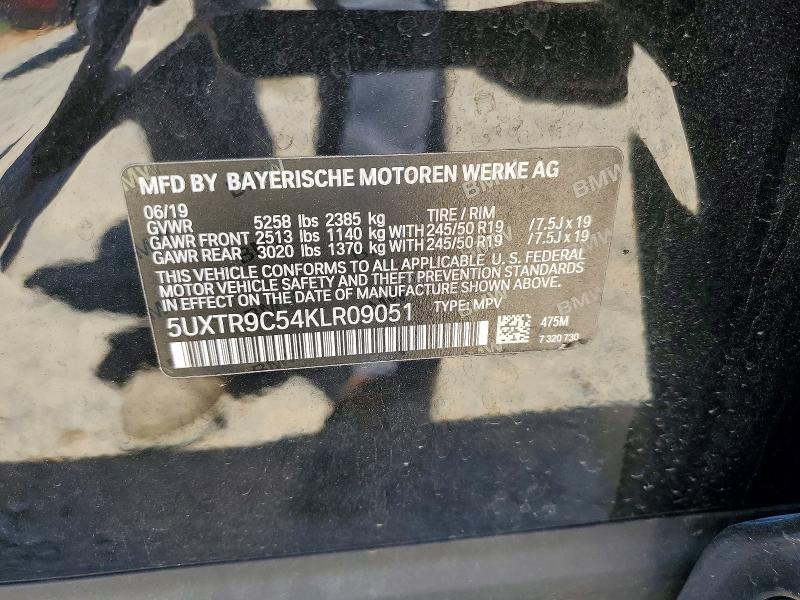 2019 Bmw X3 მანქანა იყიდება აუქციონზე, vin: 5UXTR9C54KLR09051, აუქციონის ნომერი: 57681126