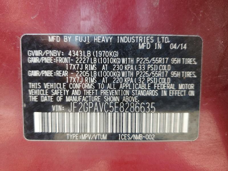 Продаж на аукціоні авто 2014 Subaru Xv Crosstrek, vin: JF2GPAVC5E8286635, номер лоту: 55463486