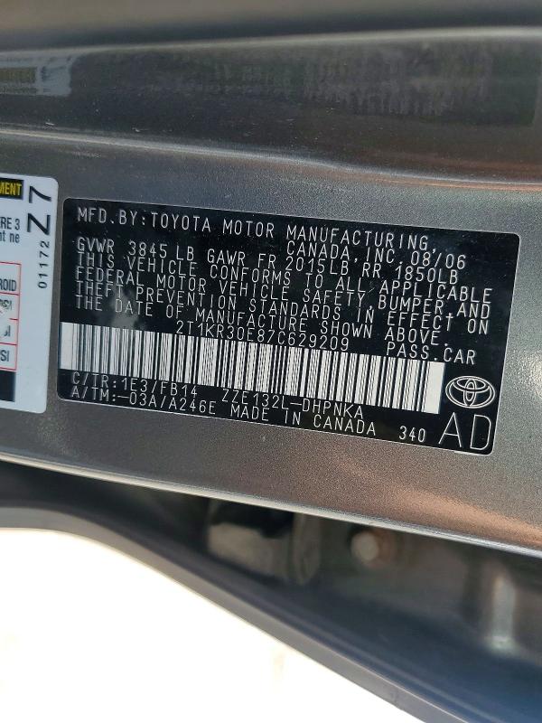 57358626 :رقم المزاد ، 2T1KR30E87C629209 vin ، 2007 Toyota Matrix مزاد بيع