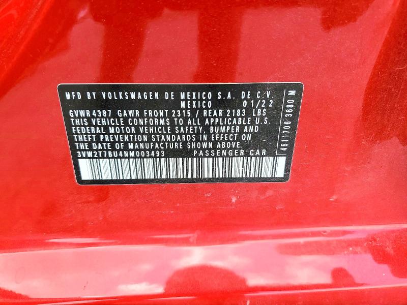 59099306 :رقم المزاد ، 3VW2T7BU4NM003493 vin ، 2022 Volkswagen Jetta مزاد بيع