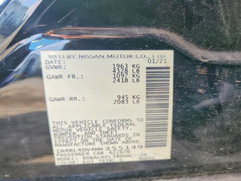 Продаж на аукціоні авто 2021 Nissan Altima, vin: 1N4BL4DV4MN355149, номер лоту: 56061556