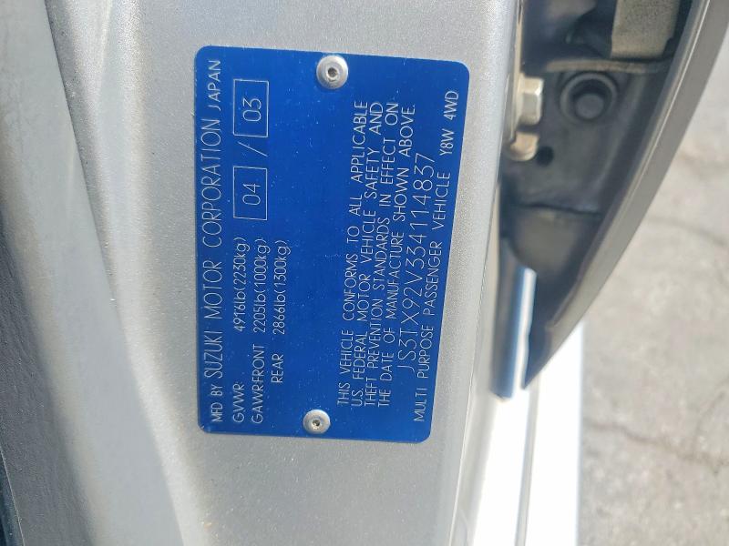 Aukcja sprzedaży 2003 Suzuki Xl7, vin: JS3TX92V334114837, numer aukcji: 57518026