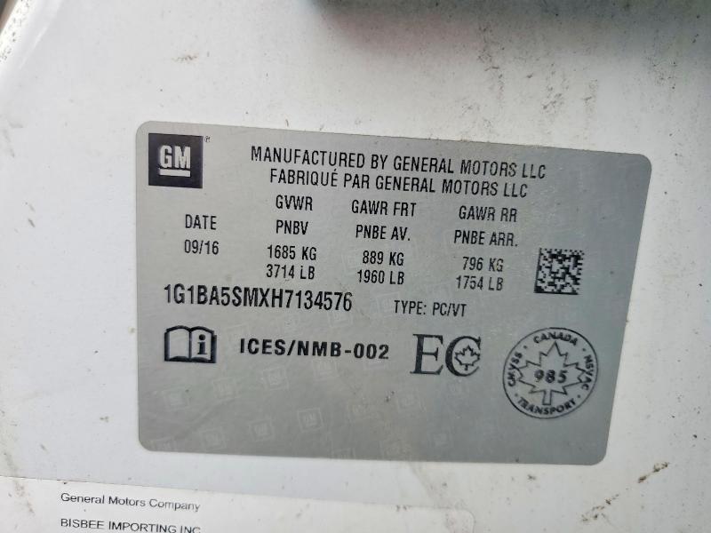 58123026 :رقم المزاد ، 1G1BA5SMXH7134576 vin ، 2017 Chevrolet Cruze مزاد بيع