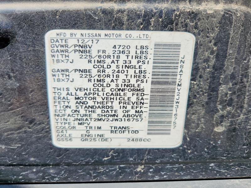 Auction sale of the 2018 Nissan Rogue, vin: JN8AT2MV2JW316757, lot number: 55384136