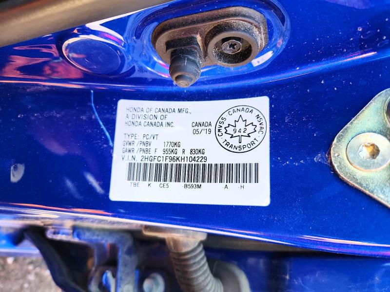 Продажа на аукционе авто 2019 Honda Civic, vin: 2HGFC1F96KH104229, номер лота: 57189636