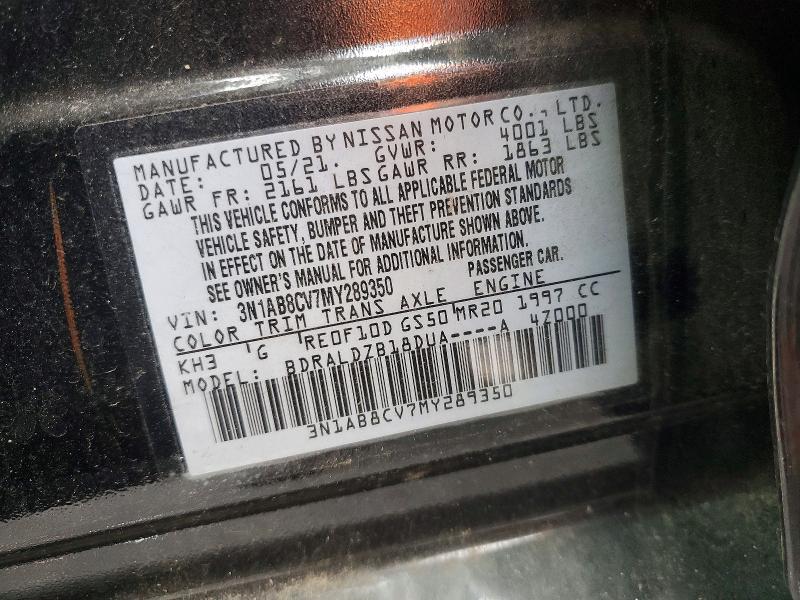 Aukcja sprzedaży 2021 Nissan Sentra, vin: 3N1AB8CV7MY289350, numer aukcji: 56808206