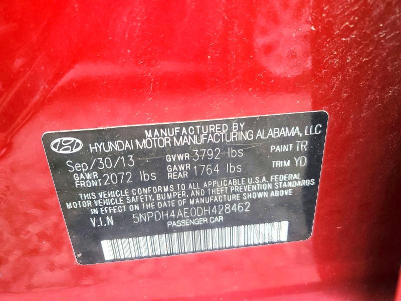 58236416 :رقم المزاد ، 5NPDH4AE0DH428462 vin ، 2013 Hyundai Elantra مزاد بيع