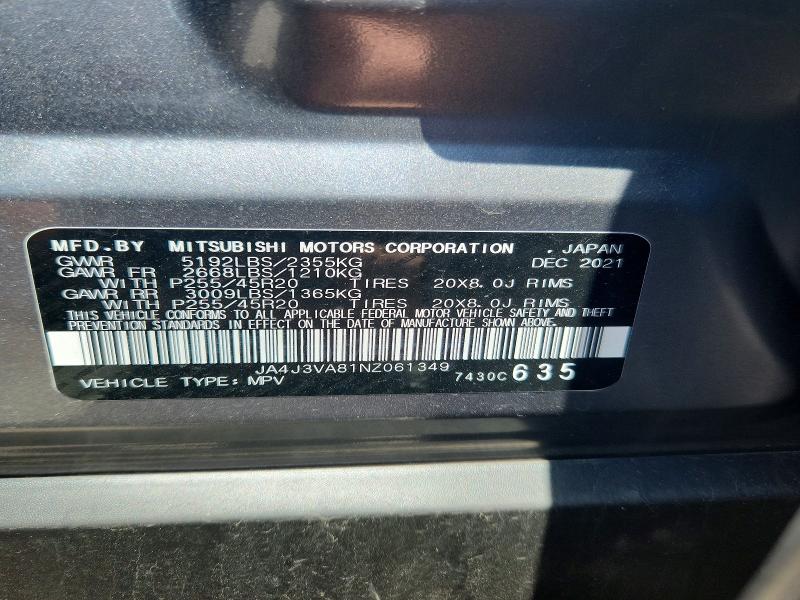 Aukcja sprzedaży 2022 Mitsubishi Outlander, vin: JA4J3VA81NZ061349, numer aukcji: 55850626