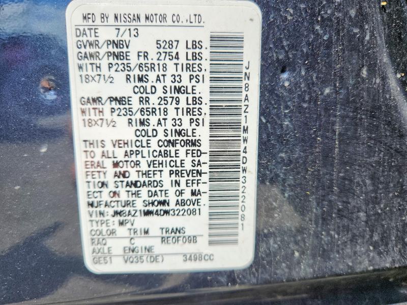 Продажа на аукционе авто 2013 Nissan Murano, vin: JN8AZ1MW4DW322081, номер лота: 57493246