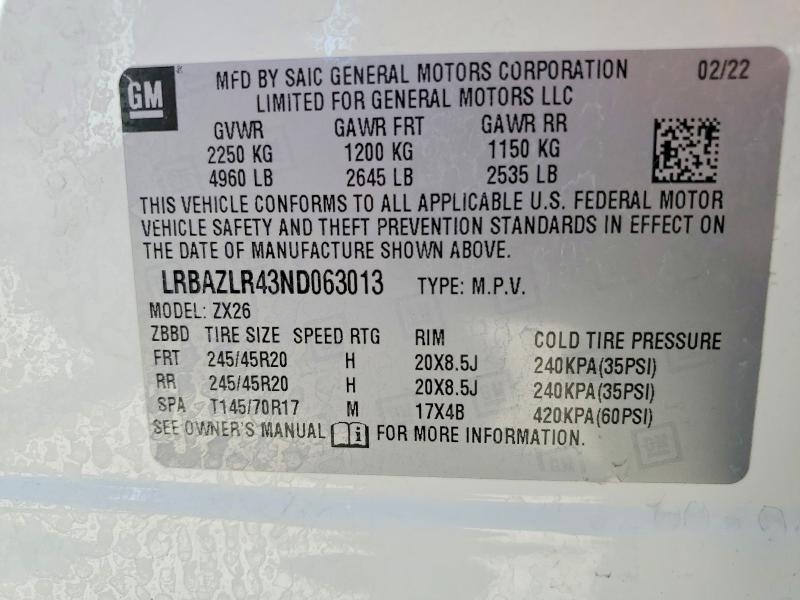 Aukcja sprzedaży 2022 Buick Envision, vin: LRBAZLR43ND063013, numer aukcji: 56686696