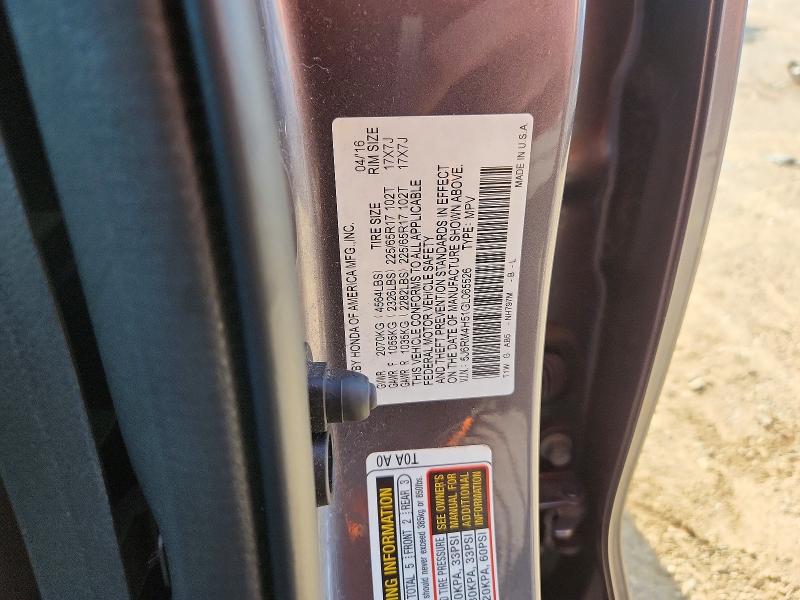 59147996 :رقم المزاد ، 5J6RM4H51GL065526 vin ، 2016 Honda Cr-v مزاد بيع