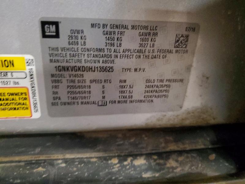 56993336 :رقم المزاد ، 1GNKVGKD0HJ135625 vin ، 2017 Chevrolet Traverse مزاد بيع