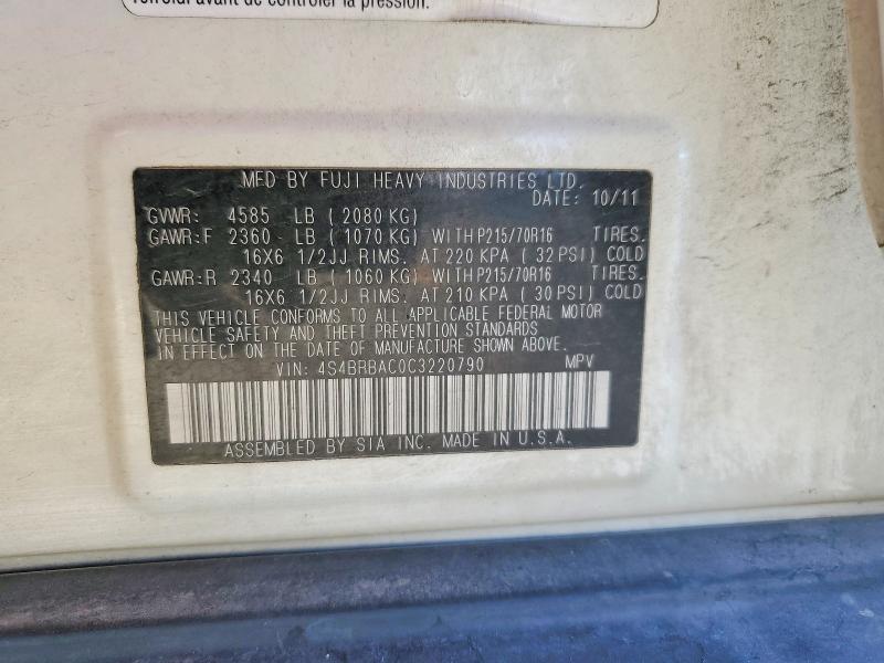 Aukcja sprzedaży 2012 Subaru Outback, vin: 4S4BRBAC0C3220790, numer aukcji: 56647906