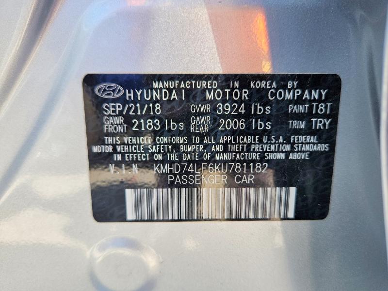 Продаж на аукціоні авто 2019 Hyundai Elantra, vin: KMHD74LF6KU781182, номер лоту: 57145676