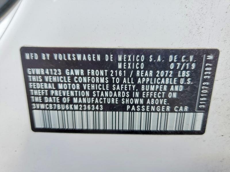Продажа на аукционе авто 2019 Volkswagen Jetta, vin: 3VWCB7BU6KM236343, номер лота: 57437276