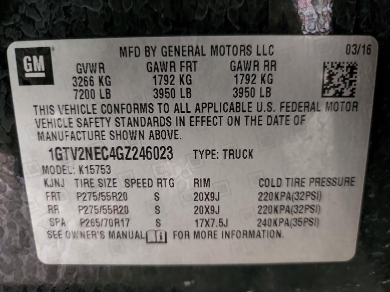 2016 Gmc Sierra მანქანა იყიდება აუქციონზე, vin: 1GTV2NEC4GZ246023, აუქციონის ნომერი: 57728136