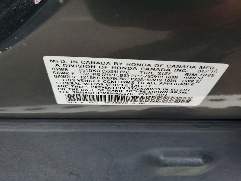Aukcja sprzedaży 2010 Acura Zdx, vin: 2HNYB1H6XAH500976, numer aukcji: 56457856