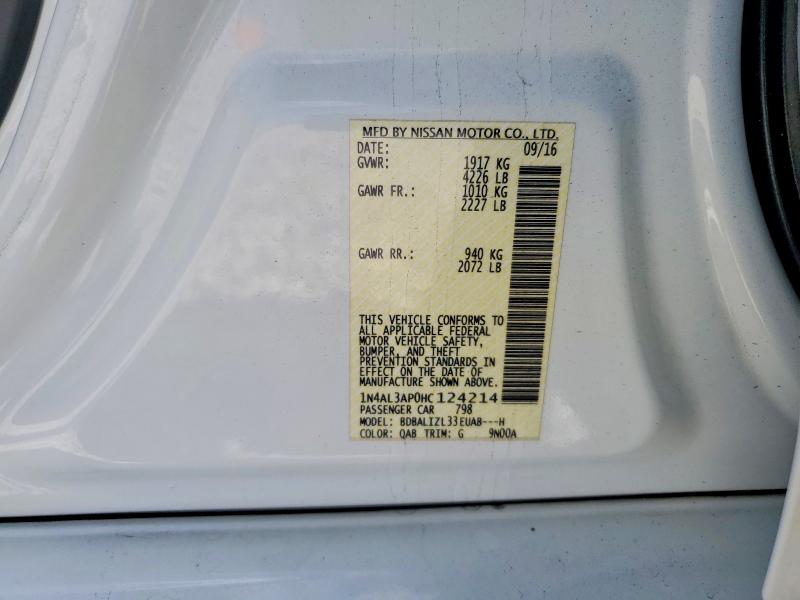 2017 Nissan Altima მანქანა იყიდება აუქციონზე, vin: 1N4AL3AP0HC124214, აუქციონის ნომერი: 58489286