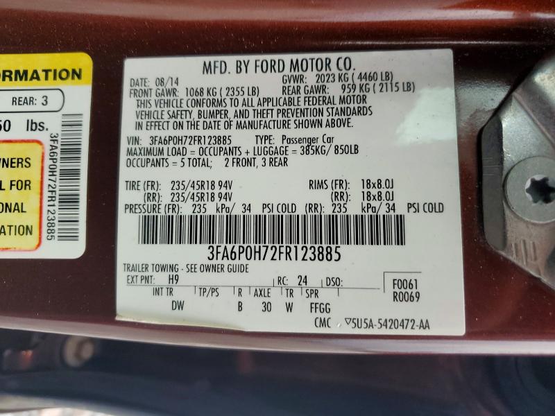 Продажа на аукционе авто 2015 Ford Fusion, vin: 3FA6P0H72FR123885, номер лота: 55392266