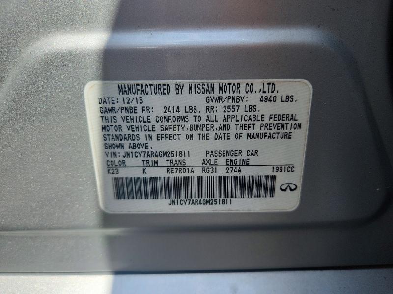 Продажа на аукционе авто 2016 Infiniti Q50, vin: JN1CV7AR4GM251811, номер лота: 58041196