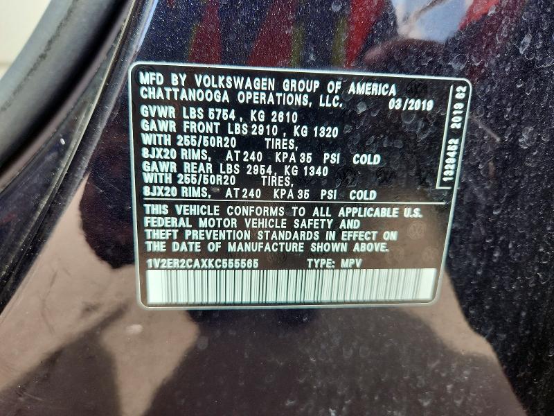 Aukcja sprzedaży 2019 Volkswagen Atlas, vin: 1V2ER2CAXKC555565, numer aukcji: 56095796
