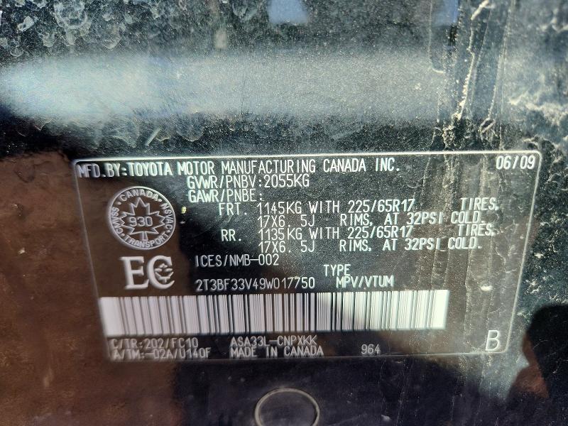 53747536 :رقم المزاد ، 2T3BF33V49W017750 vin ، 2009 Toyota Rav4 مزاد بيع