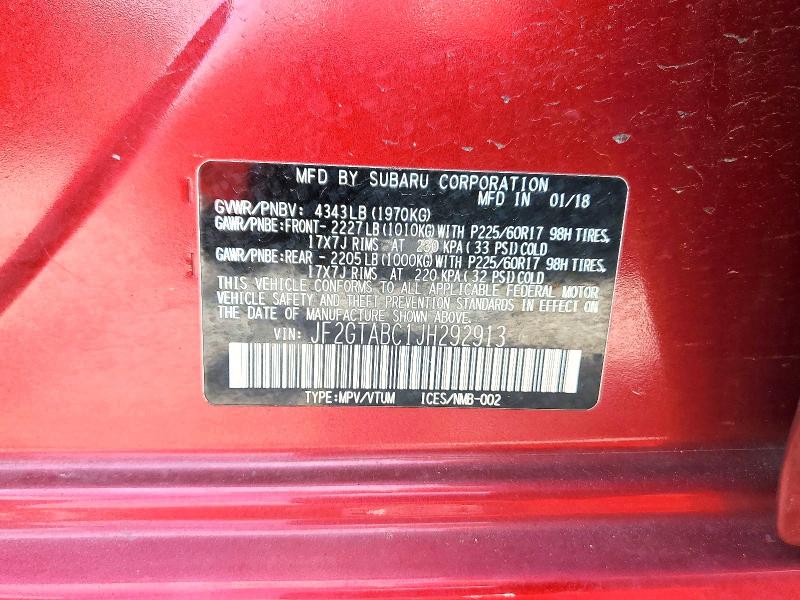 Aukcja sprzedaży 2018 Subaru Crosstrek, vin: JF2GTABC1JH292913, numer aukcji: 56945466