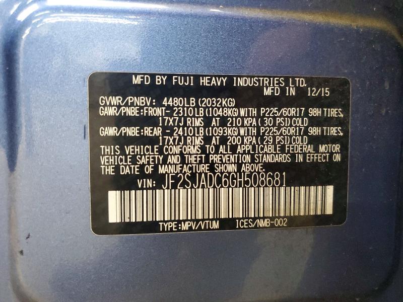 54553786 :رقم المزاد ، JF2SJADC6GH508681 vin ، 2016 Subaru Forester مزاد بيع