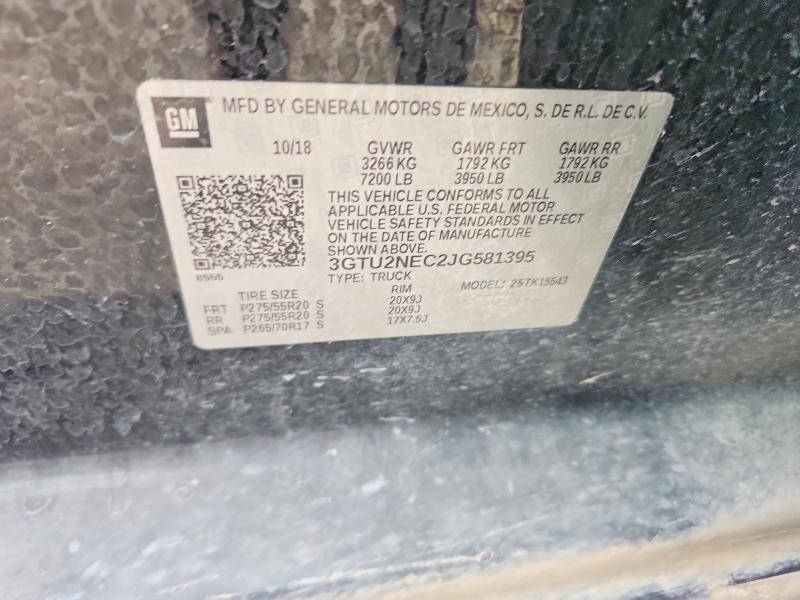 2018 Gmc Sierra მანქანა იყიდება აუქციონზე, vin: 3GTU2NEC2JG581395, აუქციონის ნომერი: 57221406