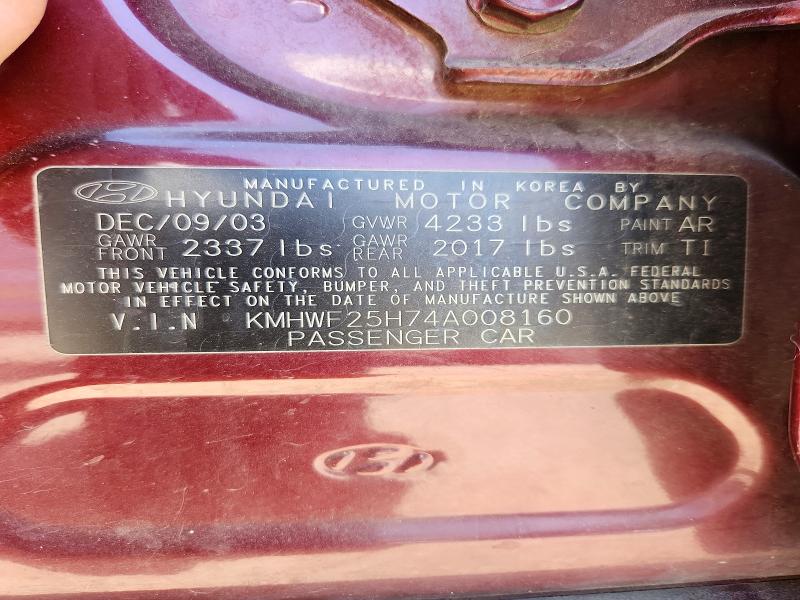54879096 :رقم المزاد ، KMHWF25H74A008160 vin ، 2004 Hyundai Sonata مزاد بيع