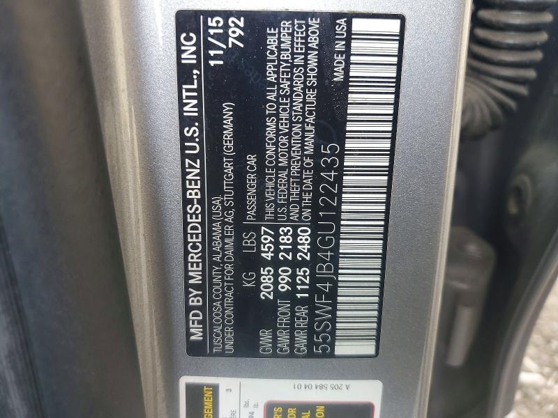 Продаж на аукціоні авто 2016 Mercedes-benz C, vin: 55SWF4JB4GU122435, номер лоту: 55686076