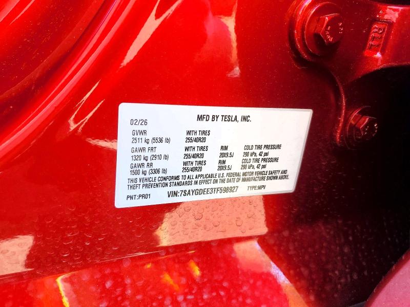 55721626 :رقم المزاد ، 7SAYGDEE3TF598927 vin ، 2026 Tesla Model Y مزاد بيع