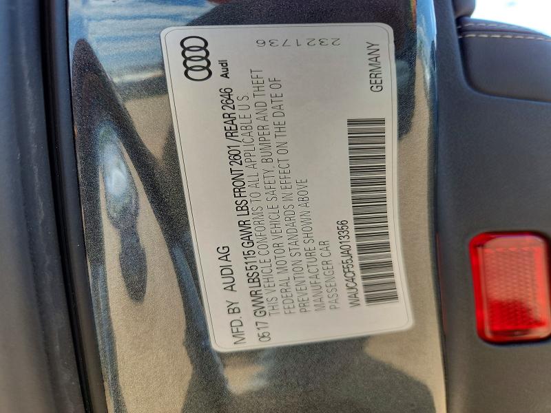 56155046 :رقم المزاد ، WAUC4CF55JA013356 vin ، 2018 Audi S5 مزاد بيع