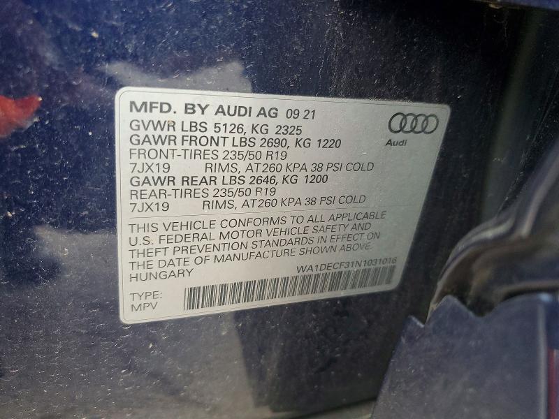 Aukcja sprzedaży 2022 Audi Q3, vin: WA1DECF31N1031016, numer aukcji: 56289136
