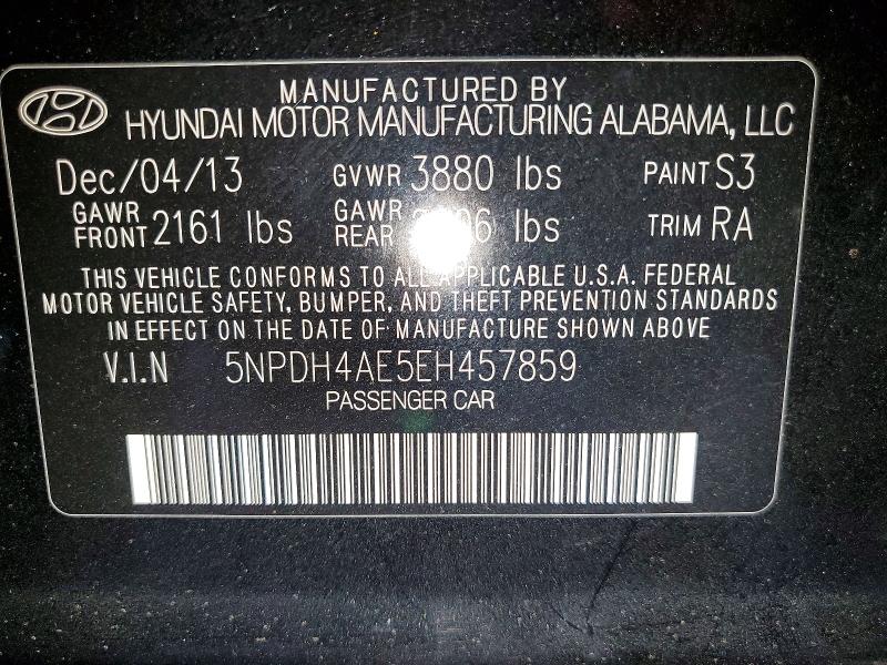 2014 Hyundai Elantra მანქანა იყიდება აუქციონზე, vin: 5NPDH4AE5EH457859, აუქციონის ნომერი: 58052796