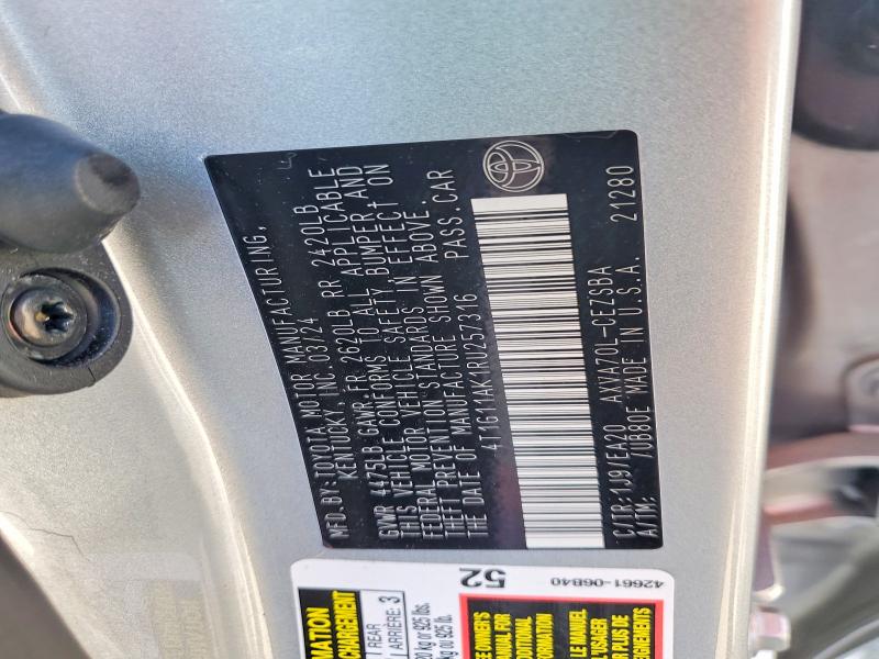 2024 Toyota Camry მანქანა იყიდება აუქციონზე, vin: 4T1G11AK1RU257316, აუქციონის ნომერი: 57864966