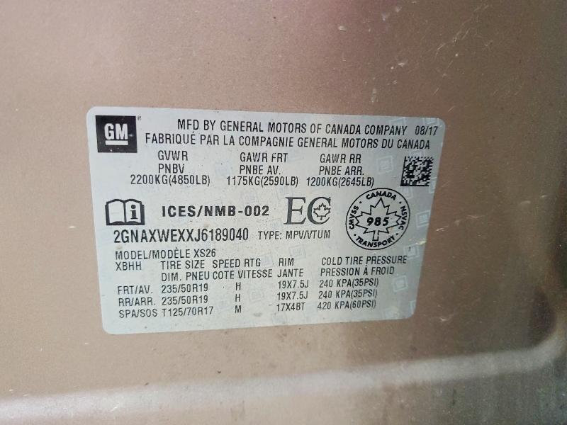 2018 Chevrolet Equinox მანქანა იყიდება აუქციონზე, vin: 2GNAXWEXXJ6189040, აუქციონის ნომერი: 55672116