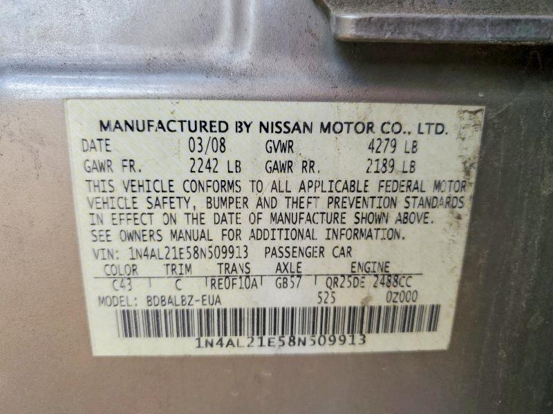 Продаж на аукціоні авто 2008 Nissan Altima, vin: 1N4AL21E58N509913, номер лоту: 58793636