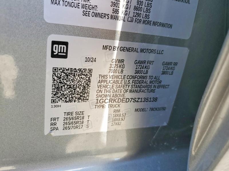 Aukcja sprzedaży 2025 Chevrolet Silverado, vin: 1GCRKDED7SZ135138, numer aukcji: 52918416