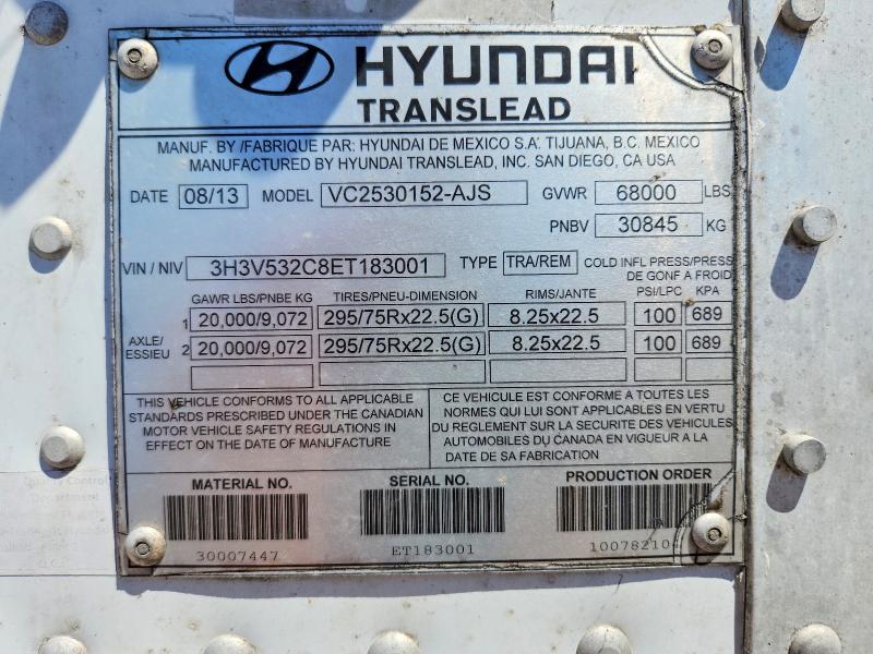 Продажа на аукционе авто 2014 Hyundai Translead Inc Trailers, vin: 3H3V532C8ET183001, номер лота: 56432886
