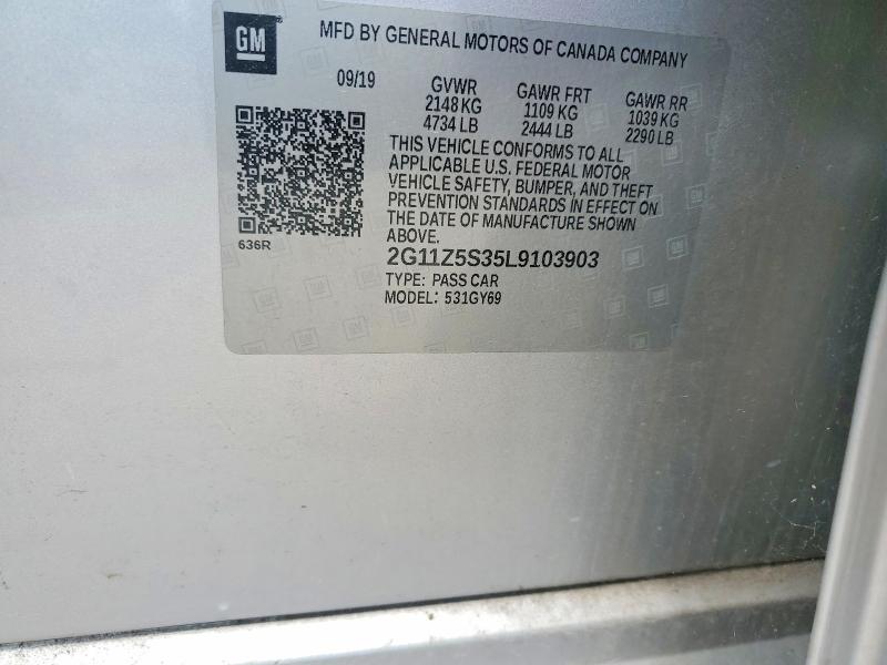 57912296 :رقم المزاد ، 2G11Z5S35L9103903 vin ، 2020 Chevrolet Impala مزاد بيع