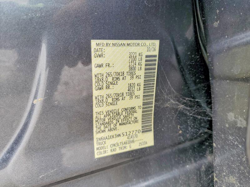 Auction sale of the 2017 Nissan Titan, vin: 1N6AA1EK3HN512770, lot number: 59548956