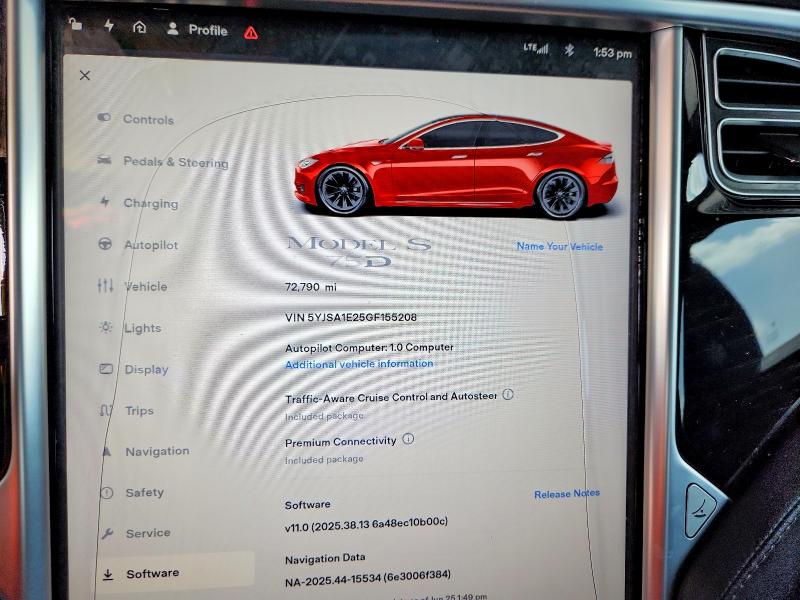 58914936 :رقم المزاد ، 5YJSA1E25GF155208 vin ، 2016 Tesla Model S مزاد بيع