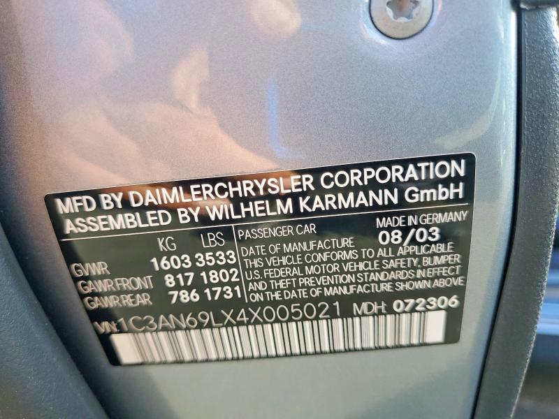 Продажа на аукционе авто 2004 Chrysler Crossfire, vin: 1C3AN69LX4X005021, номер лота: 58491576