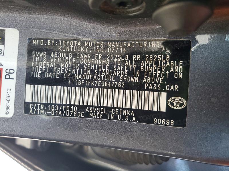 Продажа на аукционе авто 2014 Toyota Camry, vin: 4T1BF1FK7EU847762, номер лота: 57598266