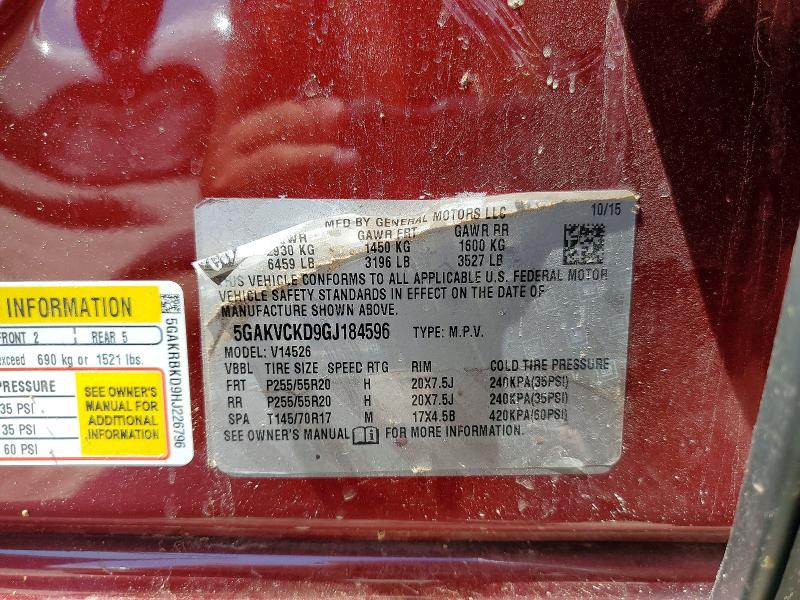 56940606 :رقم المزاد ، 5GAKVCKD9GJ184596 vin ، 2016 Buick Enclave مزاد بيع